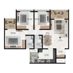 TRIAA Nesterra Dhanori 2.5 BHK Floor Plan